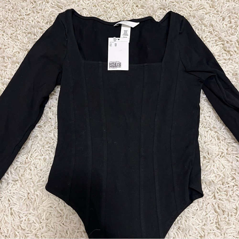H&M Black Square Neck Long Sleeve Bodysuit - Picture 2 of 4
